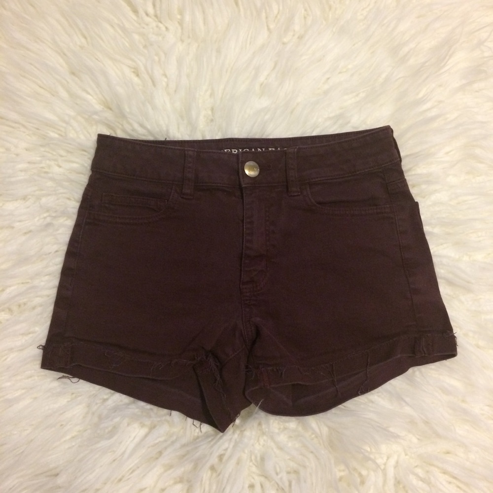 Y2K American Eagle Hi Rise Shortie Micro Mini Shorts Size 4 Super Stretch Red